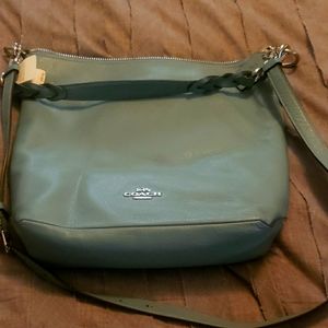Blue leather Coach messenger bag